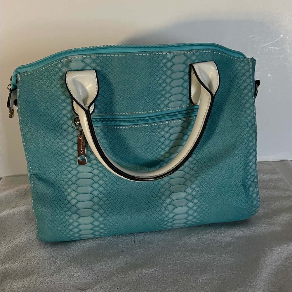 Yesir Turquoise Handbag White Handles and Trim